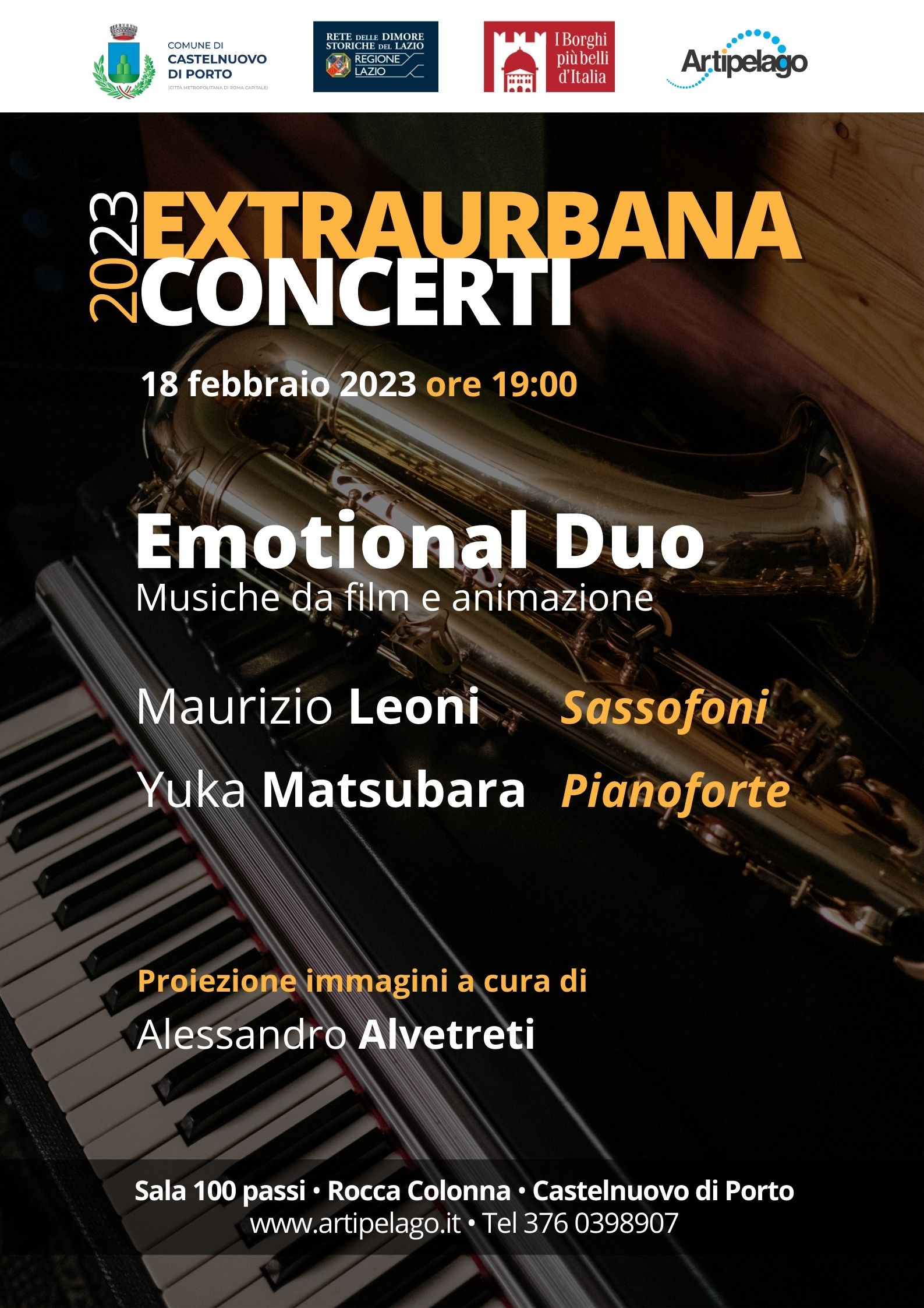 Locandina concerto Emotional Duo, con Yuka Matsubara al pianoforte e Maurizio Leoni ai Sassofoni